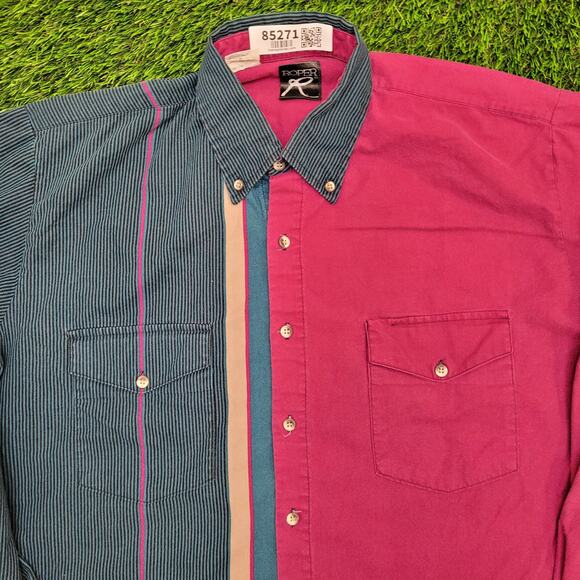 Vintage Roper Two-Toned Western Button Shirt Large 23x32 Baggy - Picture 8 of 13